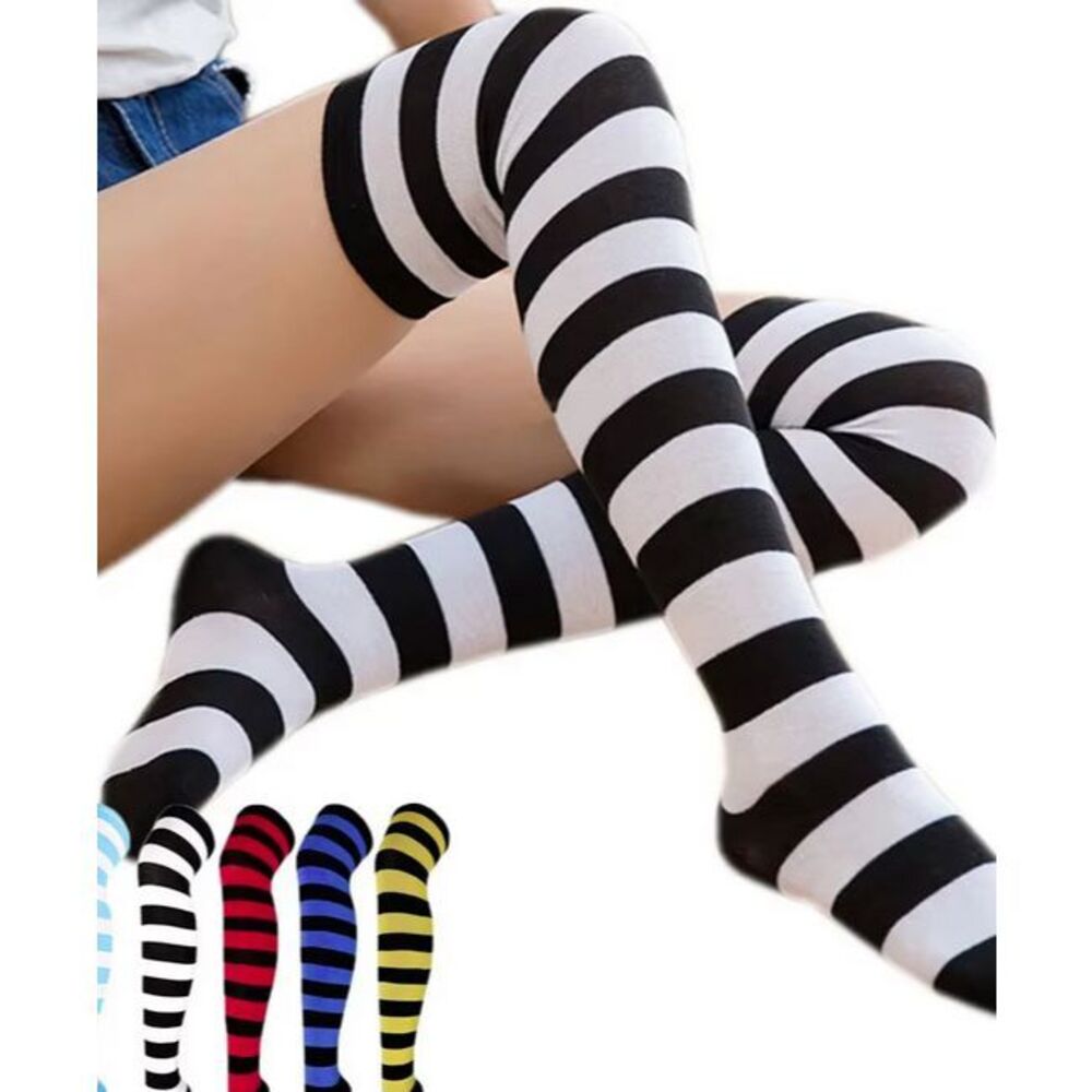 Black and White Striped Tall Socks One Size